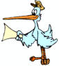 Une cigogne portant une lettre pleine d'Anthrax  un mangeur.